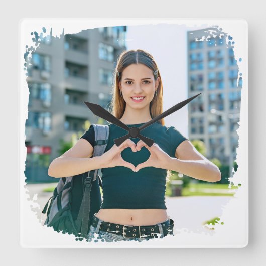 Modernes Grunge Border Foto Quadratische Wanduhr (Vorderseite)