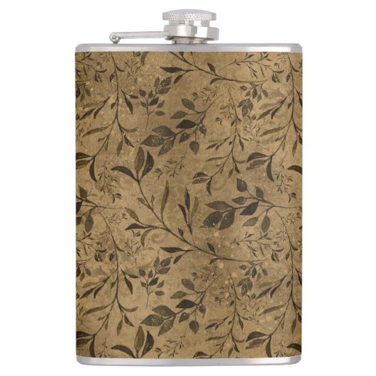 Modernes Grunge Leaf Muster - Flask Flachmann (Vorderseite)