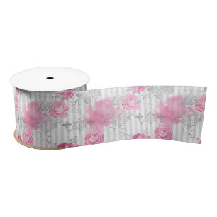 Modernes, gürtelrosa Glitzer mit Blumenmuster Satinband