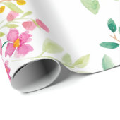Modernes, gürtelrosa grünes, blumenfarbenes Muster Geschenkpapier (Rolleneckpunkt)
