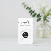 Modernes, gürtelweiße Marmornagel-Drehbuch Visitenkarte (Stehend Vorderseite)