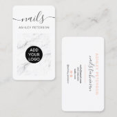 Modernes, gürtelweiße Marmornagel-Drehbuch Visitenkarte (Vorne/Hinten)