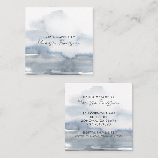 Modernes Haar Abstraktes Aquarell Blau Quadratische Visitenkarte (Vorne/Hinten)