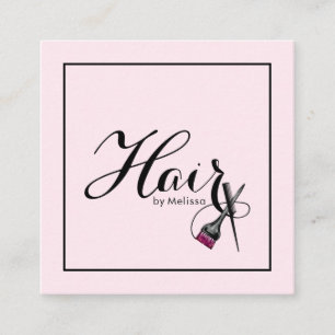 Modernes Haar nach Name QR Code Social Media rosa Quadratische Visitenkarte