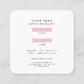 Modernes Haar Stylist-Skript Blush Pink Ernennung Quadratische Visitenkarte (Rückseite)