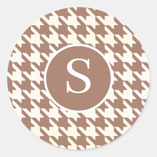 Modernes Hahnentrittmuster Mocha Mousse & White Mo Runder Aufkleber (Vorderseite)