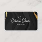 Modernes Hair Stylist Black Gold Script Visitenkarte (Vorderseite)