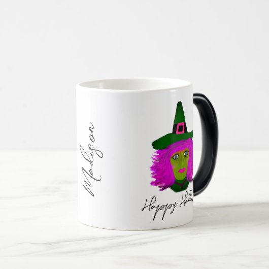 Modernes Halloween-Glam-Script Personalisiert Verwandlungstasse (VorderseiteRechts)