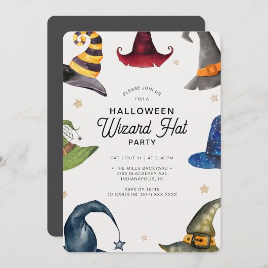 Modernes Halloween-Grey-Wizard-Party Einladung (Vorne/Hinten)