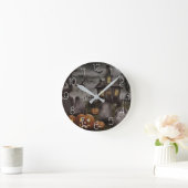 Modernes Halloween Orange Pumpkin Spuk Haus Runde Wanduhr (Zuhause)