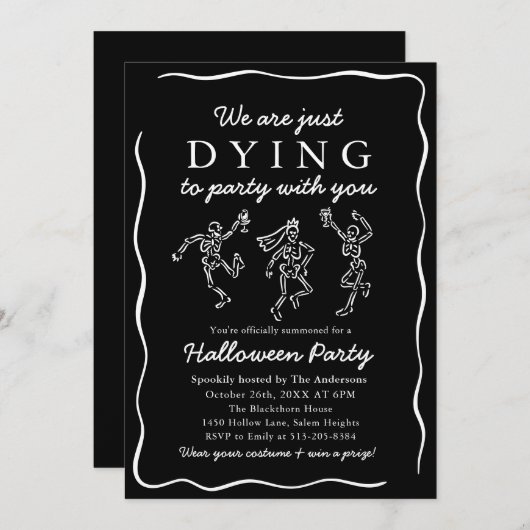 Modernes Halloween-Party von Skeletten mit schwarz Einladung (Vorne/Hinten)