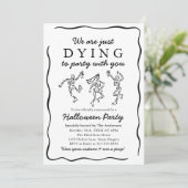 Modernes Halloween-Party von Skeletten mit schwarz Einladung (Stehend Vorderseite)