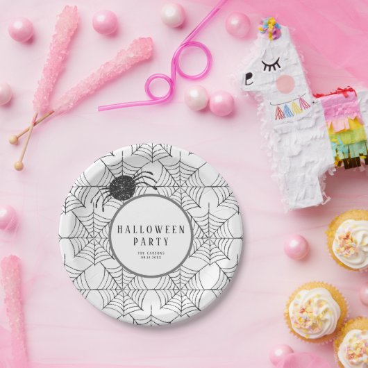 Modernes Halloween Tableware Schwarz-weiß Spider W Pappteller (Party)