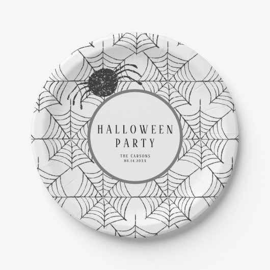 Modernes Halloween Tableware Schwarz-weiß Spider W Pappteller (Vorderseite)