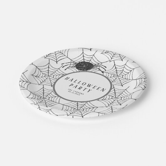 Modernes Halloween Tableware Schwarz-weiß Spider W Pappteller (Schrägansicht)