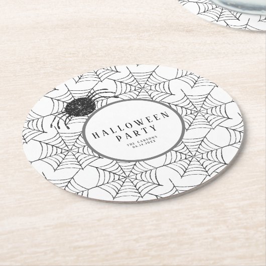Modernes Halloween Tableware Schwarz-weiß Spider W Runder Pappuntersetzer (Angewinkelt)