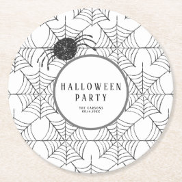Modernes Halloween Tableware Schwarz-weiß Spider W Runder Pappuntersetzer