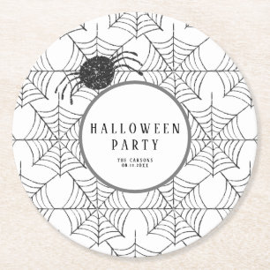 Modernes Halloween Tableware Schwarz-weiß Spider W Runder Pappuntersetzer