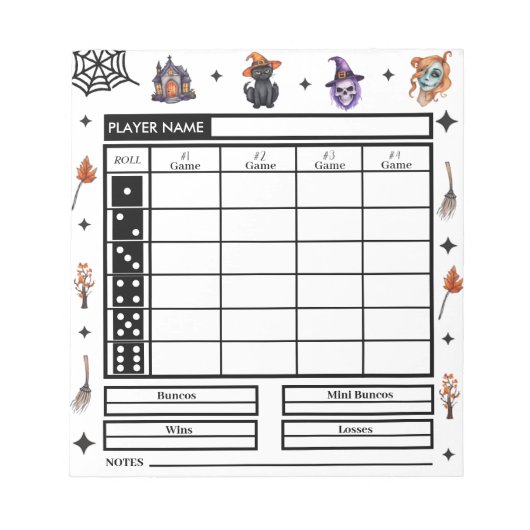 Modernes Halloween Theme Bunco Score Pad Notizblock (Vorderseite)