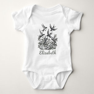 Modernes handgemaltes Wildvogelfeld der Blume Cust Baby Strampler