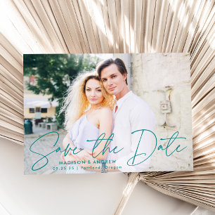 Modernes handgeschriebenes Aquamarines Script-Foto Save The Date