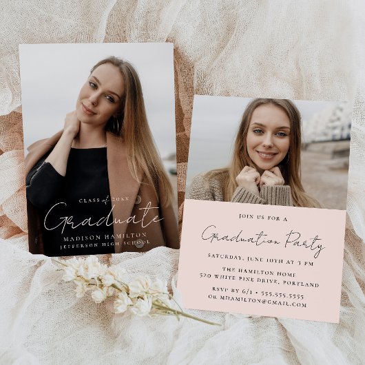 Modernes handgeschriebenes Blush Script 2 Foto Abs Einladung