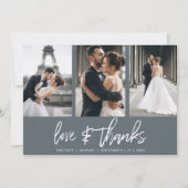 Modernes, handgeschriebenes Foto Collage Dunkelgra Dankeskarte (Vorderseite)