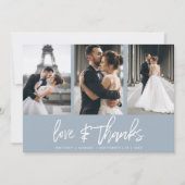 Modernes handgeschriebenes Foto Collage Dusty Blue Dankeskarte (Vorderseite)