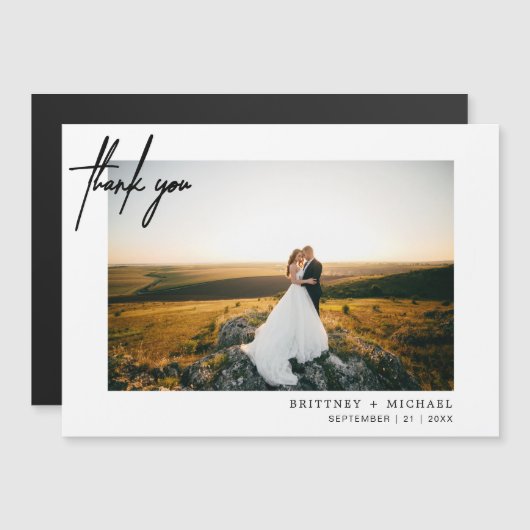 Modernes handgeschriebenes Foto Dankeschön Weiß Magnetkarte (Vorne/Hinten)