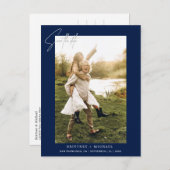 Modernes handgeschriebenes Foto Save the Date der  Ankündigungspostkarte (Vorne/Hinten)