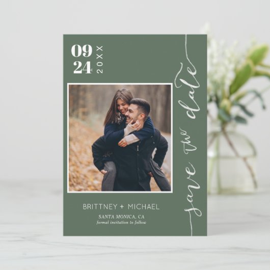 Modernes handgeschriebenes Foto Save the Date dunk (Stehend Vorderseite)