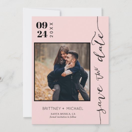 Modernes handgeschriebenes Foto Save the Date rot (Vorderseite)