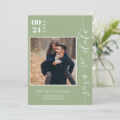 Modernes handgeschriebenes Foto Save the Date Sage (Stehend Vorderseite)