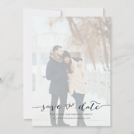 Modernes handgeschriebenes Foto Save the Date schw (Rückseite)