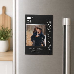 Modernes handgeschriebenes Foto Save the Date schw Magnetkarte