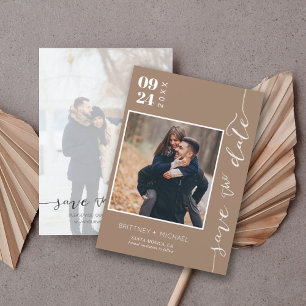 Modernes handgeschriebenes Foto Save the Date Tan