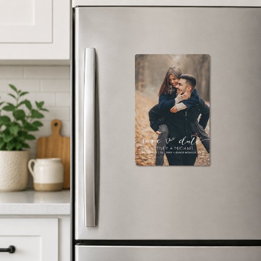 Modernes handgeschriebenes Foto weiß Magneteinladung