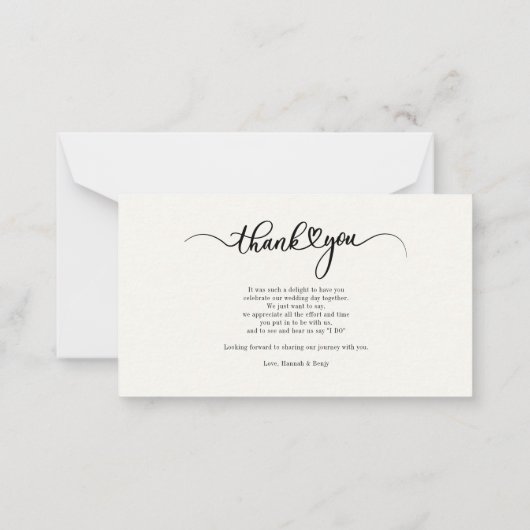 Modernes handgeschriebenes Hochzeitssemble Foto Vi Mitteilungskarte (Rückseite)