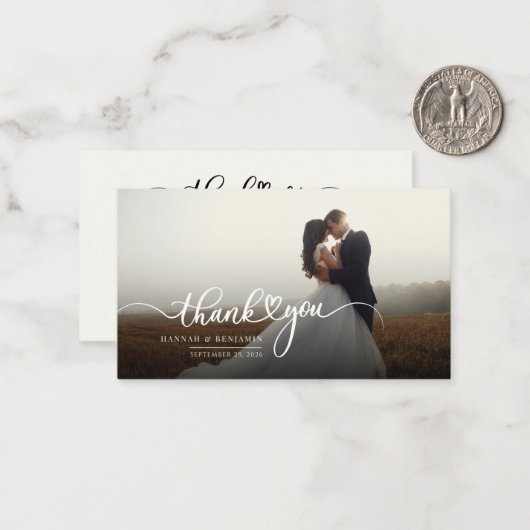 Modernes handgeschriebenes Hochzeitssemble Foto Vi Mitteilungskarte (Vorderseite/Rückseite Beispiel)