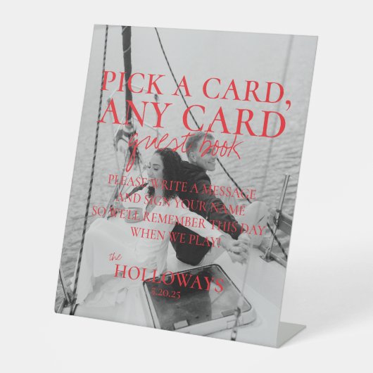 Modernes handgeschriebenes Kartenspiel - Gästebuch Sockelschild (Vorderseite)