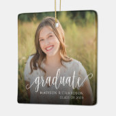 Modernes handgeschriebenes Script-Abschluss-Foto Keramikornament (Links)