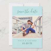 Modernes handgeschriebenes Script Aqua Blue Weddin Save The Date (Vorderseite)