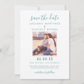 Modernes handgeschriebenes Script Aqua Blue Weddin Save The Date (Rückseite)