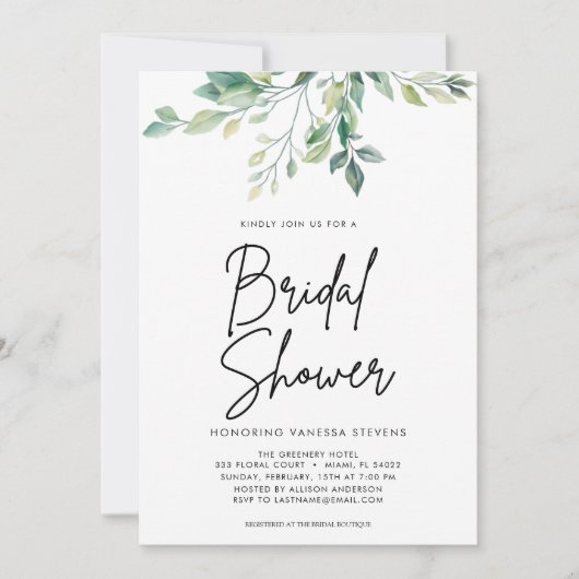 Modernes handgeschriebenes Script Black Brautparty Einladung (Vorderseite)