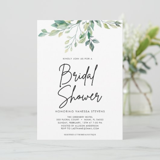 Modernes handgeschriebenes Script Black Brautparty Einladung (Stehend Vorderseite)