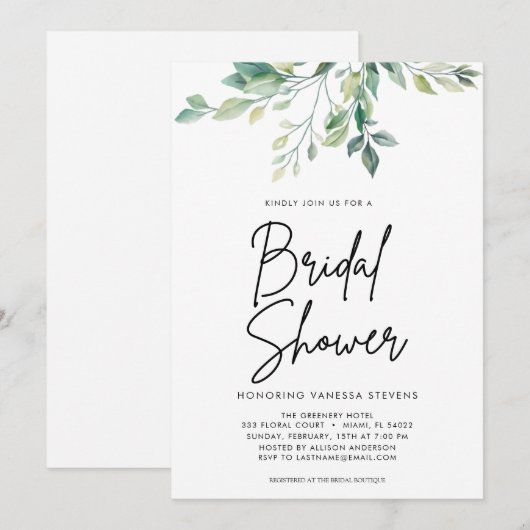 Modernes handgeschriebenes Script Black Brautparty Einladung (Vorne/Hinten)