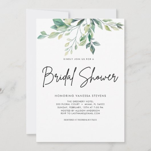 Modernes handgeschriebenes Script Black Brautparty Einladung (Vorderseite)