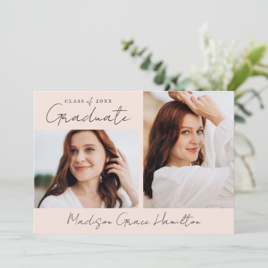 Modernes handgeschriebenes Script Blush 3 Foto Abs Ankündigung (Stehend Vorderseite)