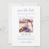 Modernes handgeschriebenes Script Cloud Blue Weddi Save The Date (Rückseite)