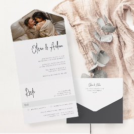 Modernes, handgeschriebenes Script-Foto All In One Einladung